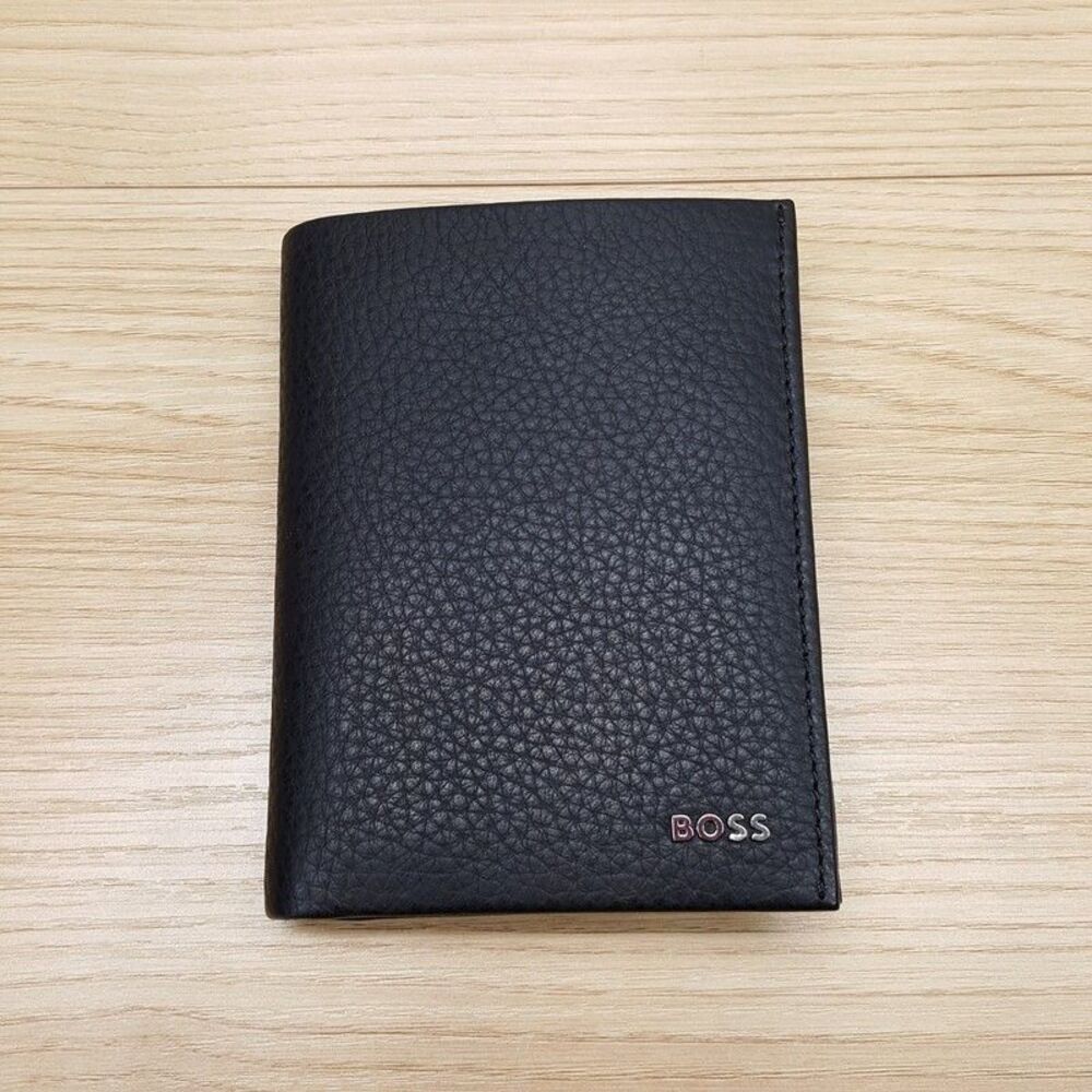 HUGO BOSS Mens Wallet Black Pebbled Leather Bifold CROSSTOWN